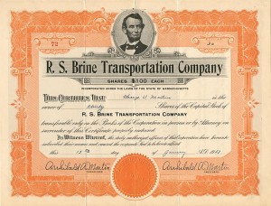 R. S. Brine Transportation Company - Stock Certificate